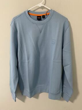 New Hugo BOSS  French Terry 100% Cotton Pullover Sweater, light blue Size XXL